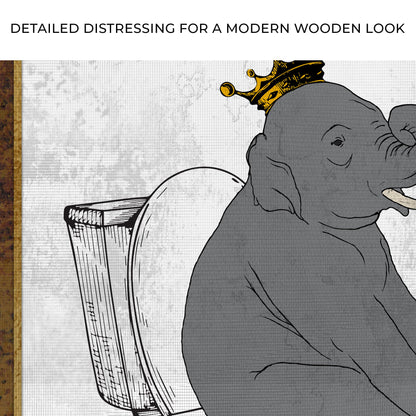 King Elephant On Toilet Canvas Wall Art gray elephant with gold crown on framed canvas on Tampa Home & Garden Store