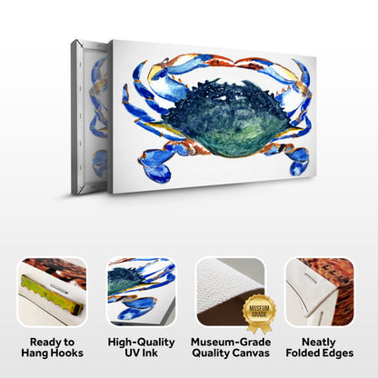 Crab art watercolor canvas wall art by Tailored Canvases in blue, orange, green on canvas on Tampa Home & Garden Store