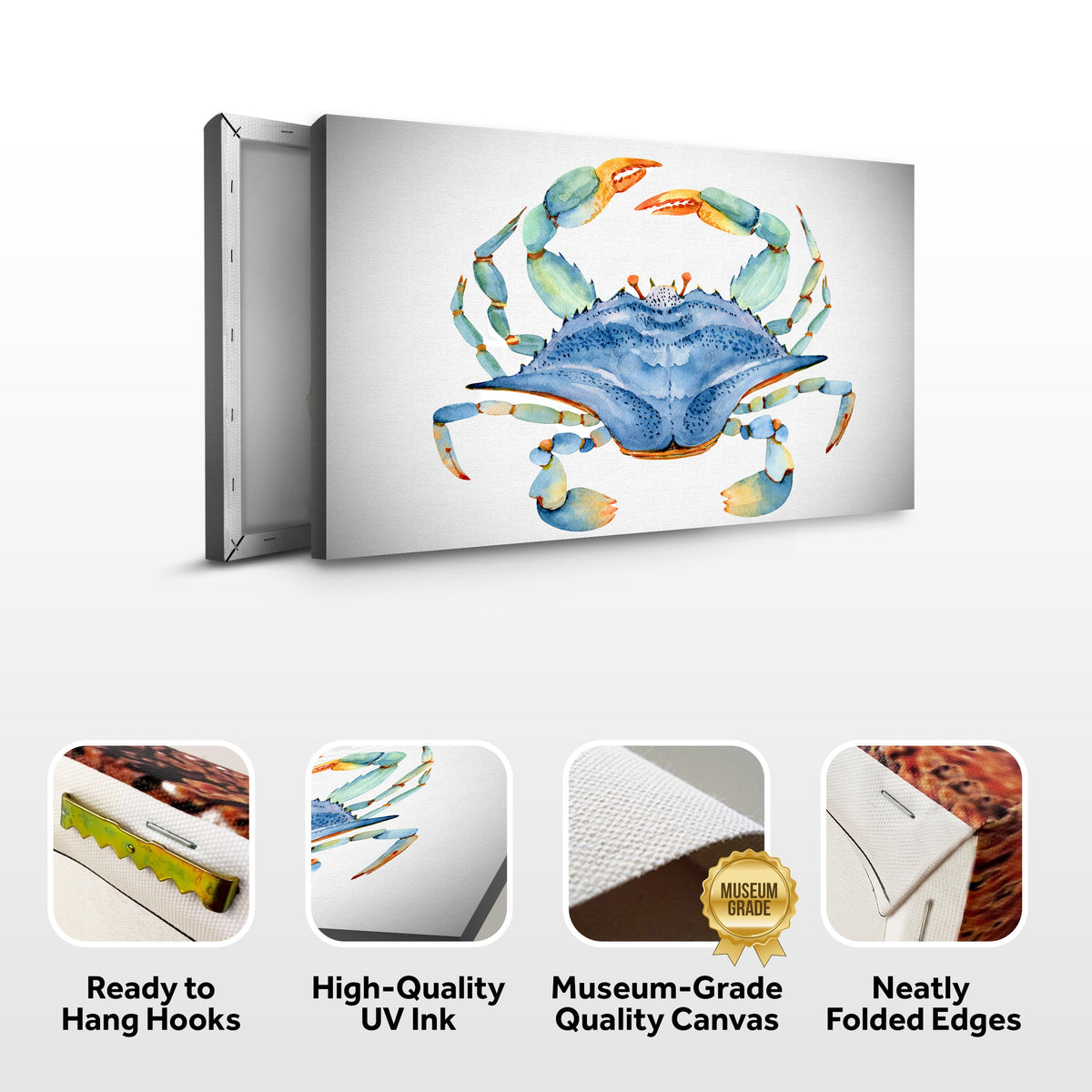 Crab Watercolor Canvas Wall Art IV by Tailored Canvases; blue crab on textured canvas on Tampa Home & Garden Store