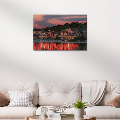 Canvas wall art Houses Philadelphia Boathouse Row by Tailored Canvases, sunset glow on Tampa Home & Garden Store