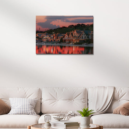 Canvas wall art Houses Philadelphia Boathouse Row by Tailored Canvases, sunset glow on Tampa Home & Garden Store