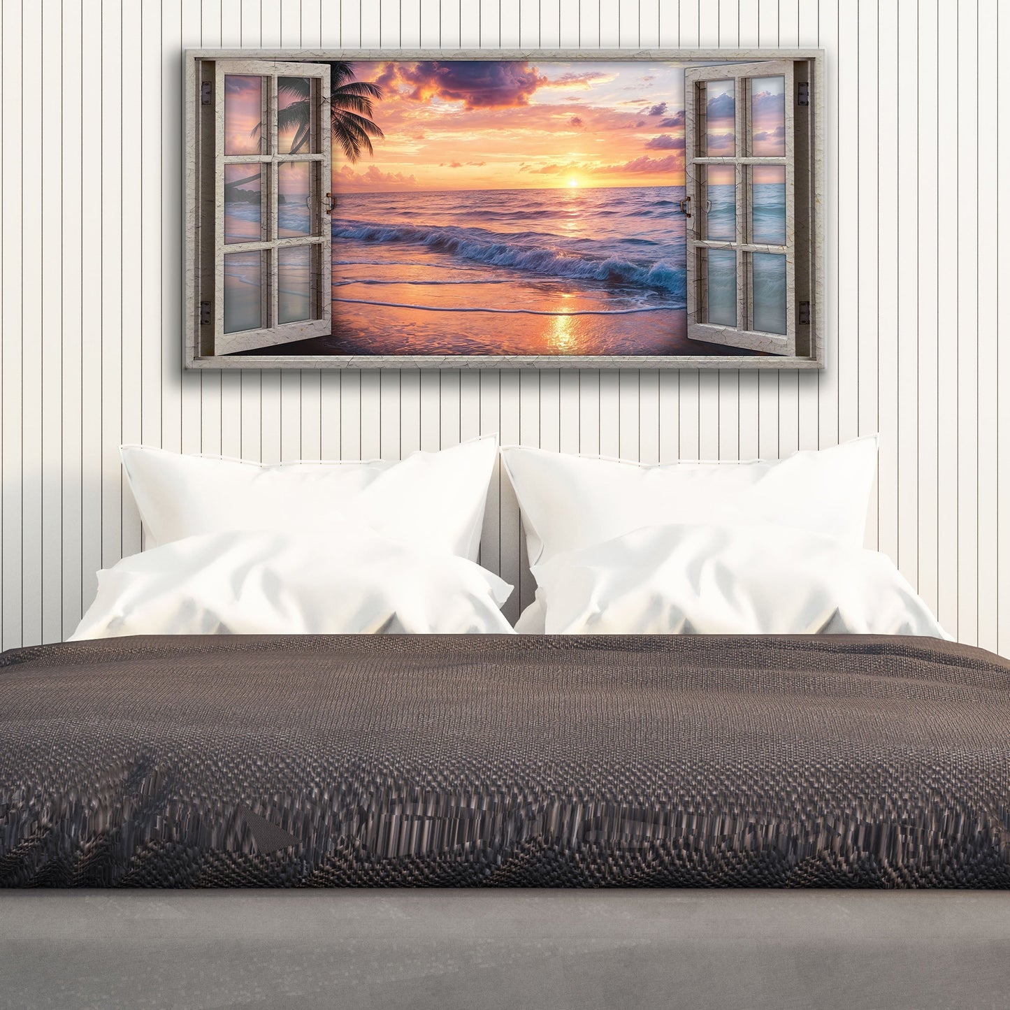 Sunset Beach Window Scenery Canvas by Tailored Canvases with tropical sunset seascape on Tampa Home & Garden Store