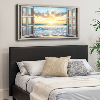 Sunrise Beach Scenery Wall Art canvas Tailored Canvases open frames with sunlit ocean on Tampa Home & Garden Store