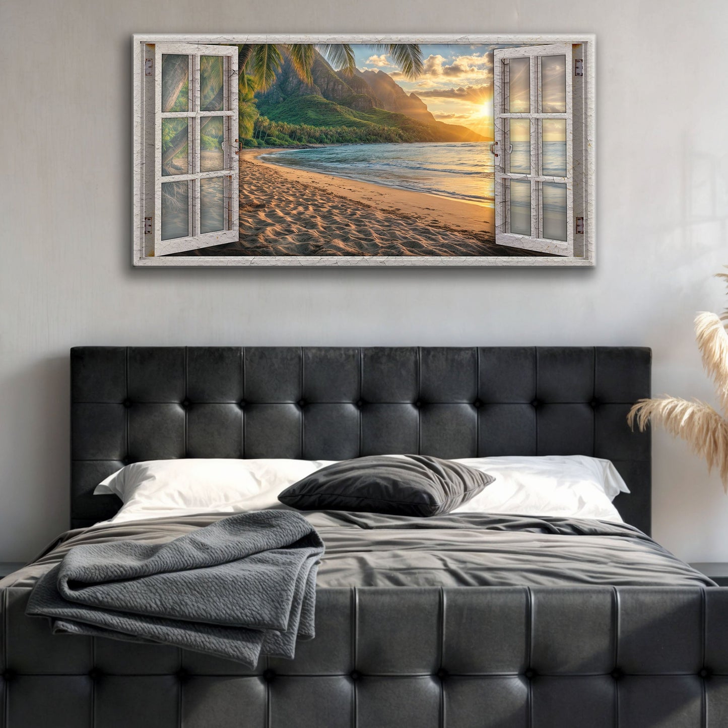 Beachfront Dreams Window Scenery Canvas by Tailored Canvases; window-pane beach scene wall art on Tampa Home & Garden Store