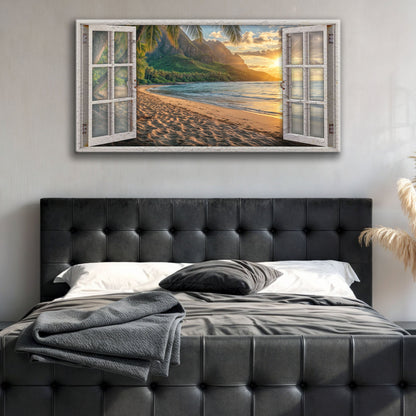 Beachfront Dreams Window Scenery Canvas by Tailored Canvases; window-pane beach scene wall art on Tampa Home & Garden Store
