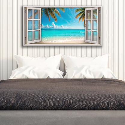 Coconut Palm Beach Window Wall Art canvas Tailored Canvases; tropical beach through windows on Tampa Home & Garden Store