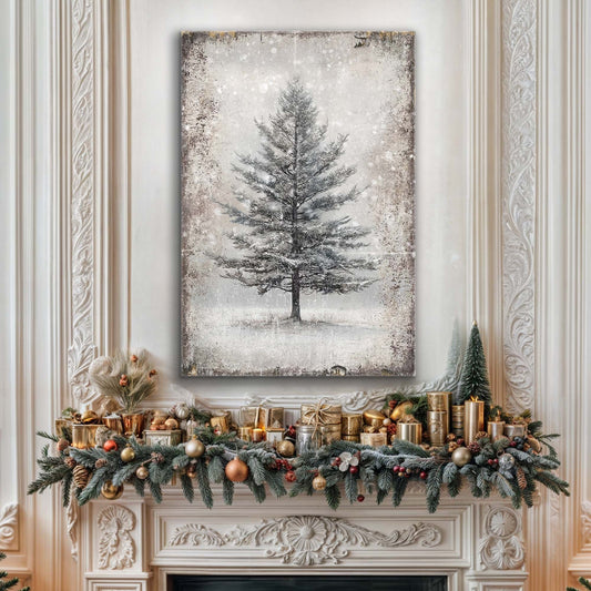 Canvas Vintage Christmas Tree Wall Art VIII by Tailored Canvases in grayscale winter scene on Tampa Home & Garden Store
