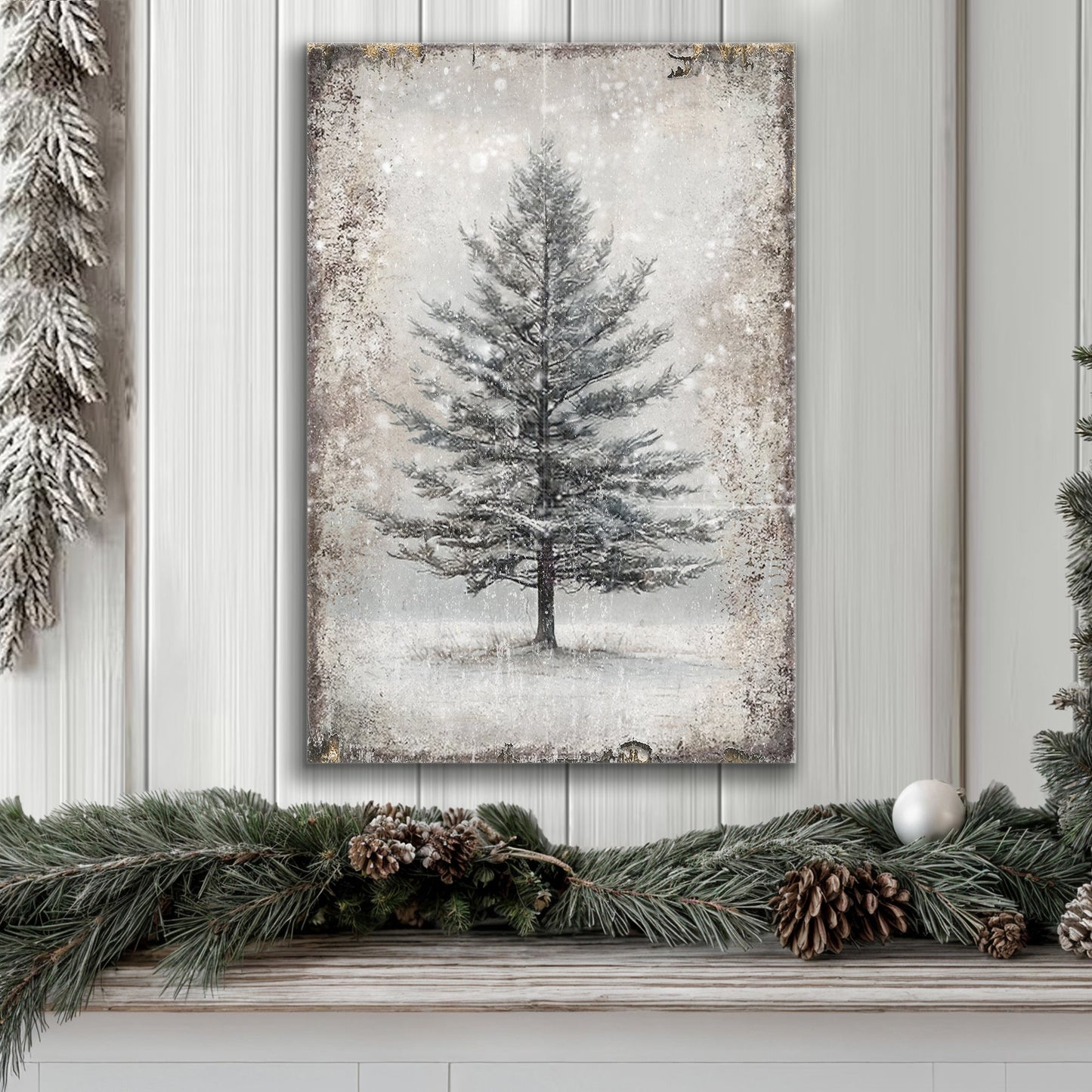 Vintage Christmas Tree Wall Art IX canvas by Tailored Canvases, rustic winter pine silhouette on Tampa Home & Garden Store