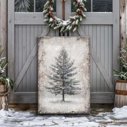 Vintage Christmas Tree Wall Art VIII canvas by Tailored Canvases, snowy pine winter scene on Tampa Home & Garden Store