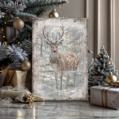 Vintage Winter Deer Christmas Wall Art III canvas by Tailored Canvases, snowy deer portrait on Tampa Home & Garden Store