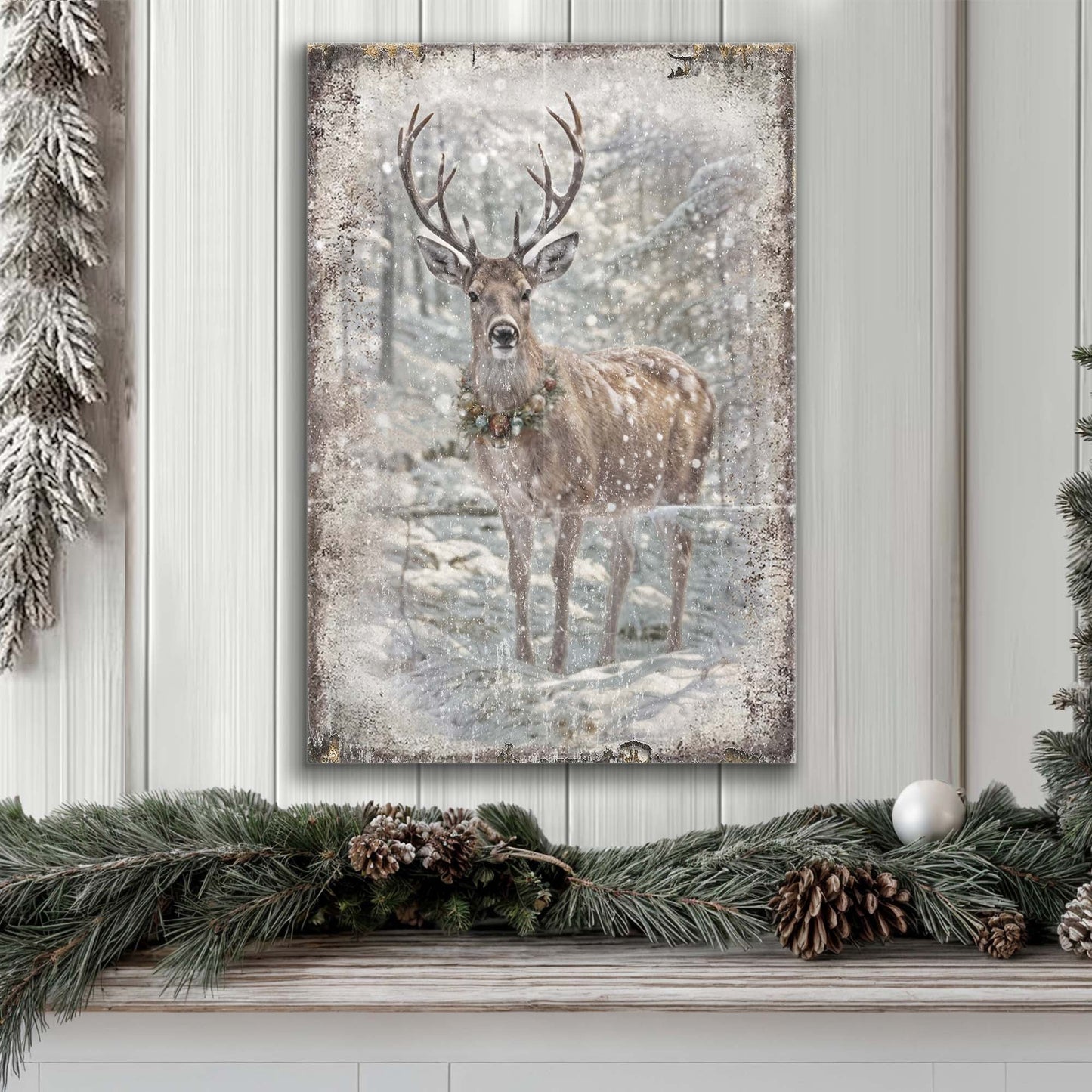 Vintage Winter Deer Christmas Wall Art III canvas by Tailored Canvases snowy forest deer scene on Tampa Home & Garden Store