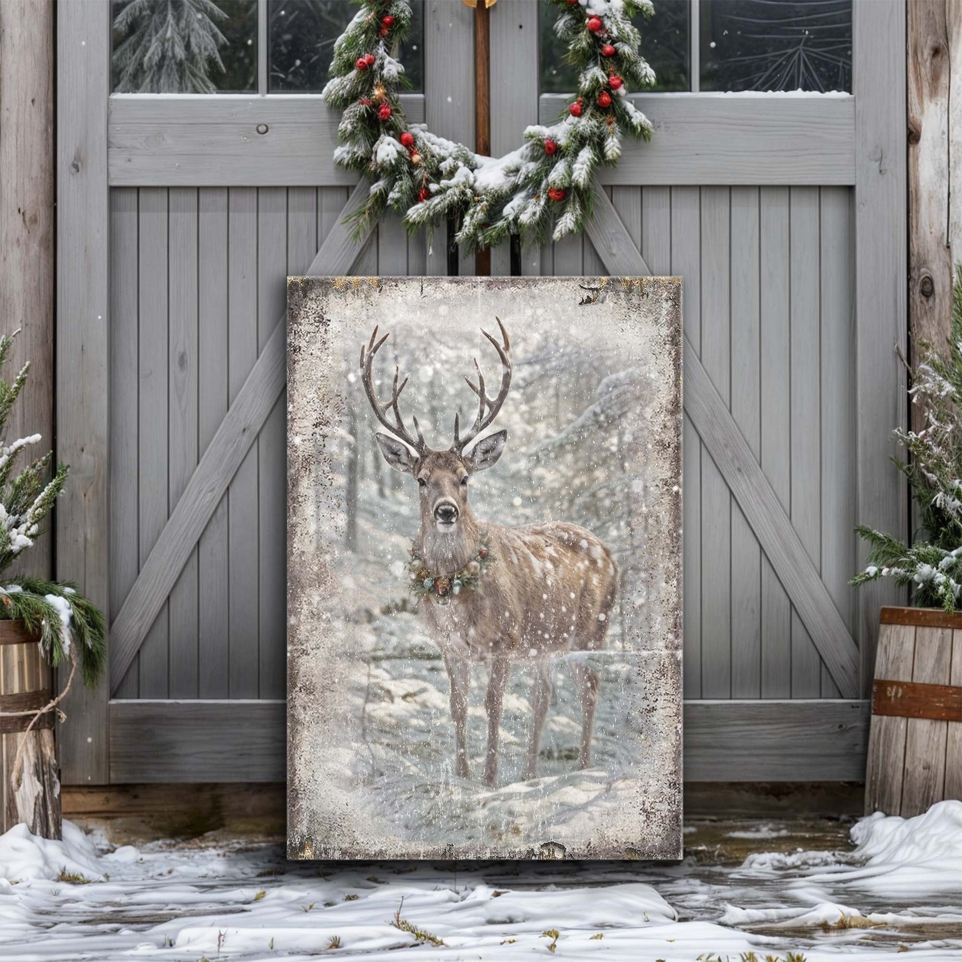 Vintage Winter Deer Christmas Wall Art III canvas by Tailored Canvases; snow deer in woodland on Tampa Home & Garden Store