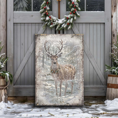 Vintage Winter Deer Christmas Wall Art III canvas by Tailored Canvases; snow deer in woodland on Tampa Home & Garden Store