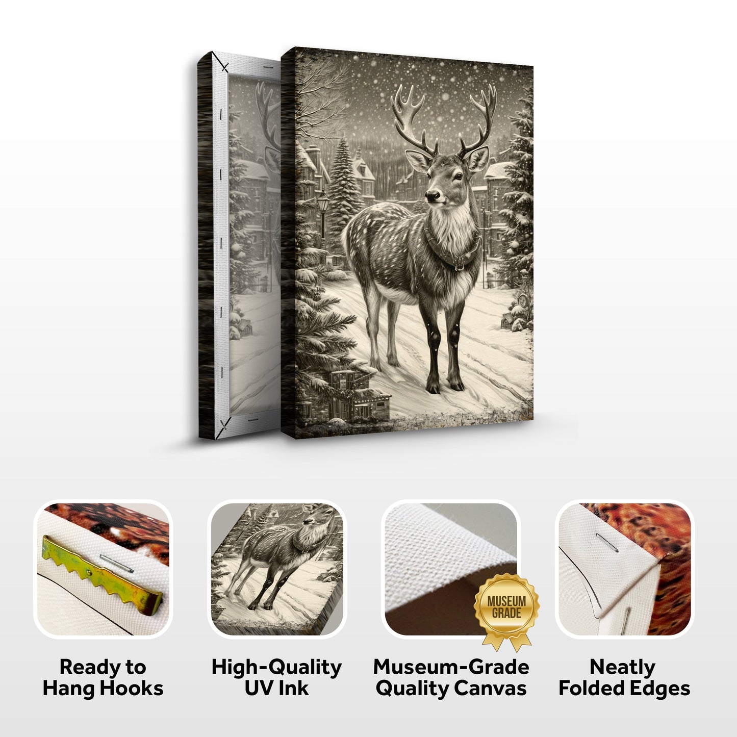 Vintage Winter Deer Christmas Wall Art II canvas by Tailored Canvases, winter scene on Tampa Home & Garden Store