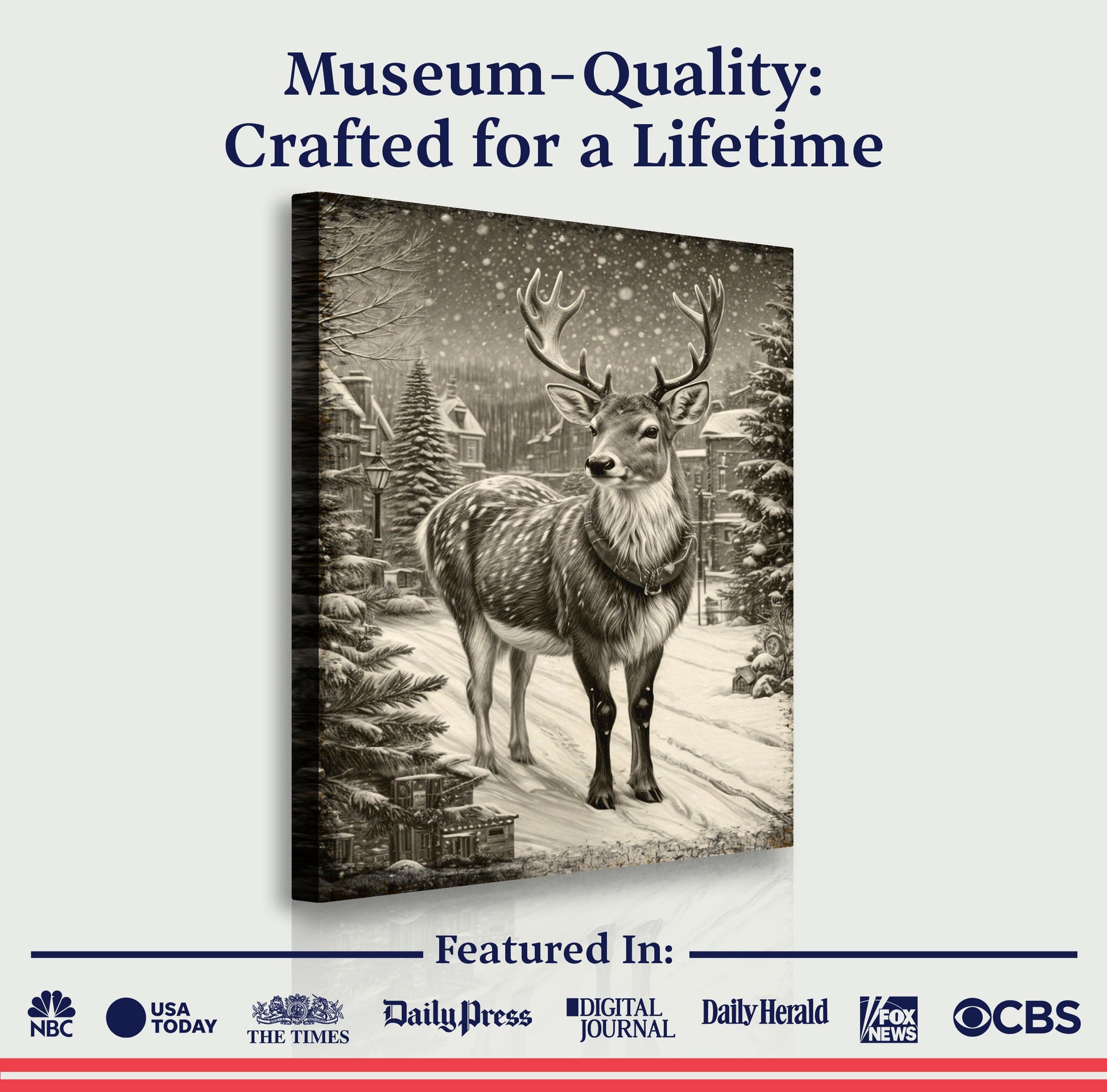 Canvas wall art Vintage Winter Deer Christmas II Tailored Canvases; grayscale winter deer scene on Tampa Home & Garden Store
