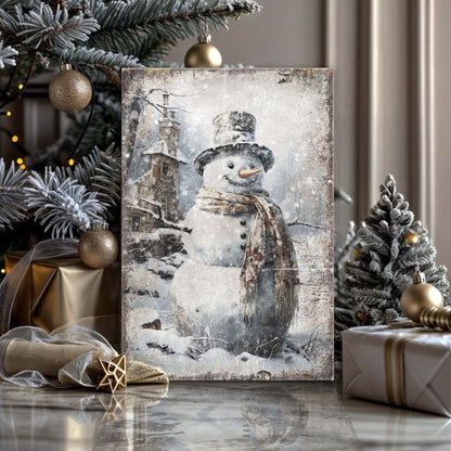 Vintage Snowman Christmas Wall Art II canvas by Tailored Canvases, wintry snow scene on Tampa Home & Garden Store