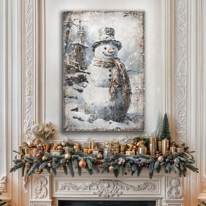 Canvas Vintage Snowman Christmas Wall Art II by Tailored Canvases in a snowy whimsical scene on Tampa Home & Garden Store