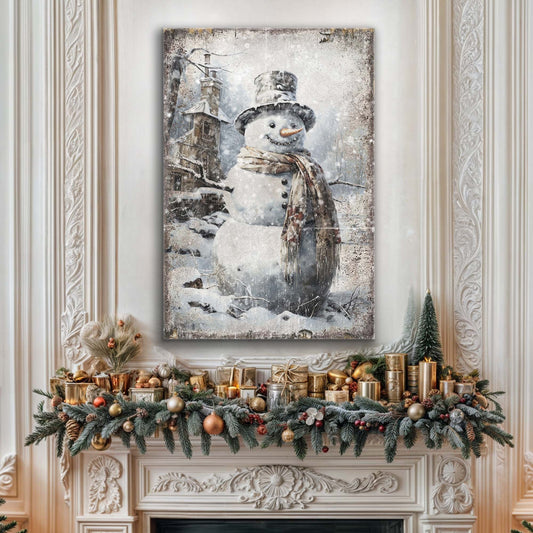 Canvas Vintage Snowman Christmas Wall Art II by Tailored Canvases in a snowy whimsical scene on Tampa Home & Garden Store