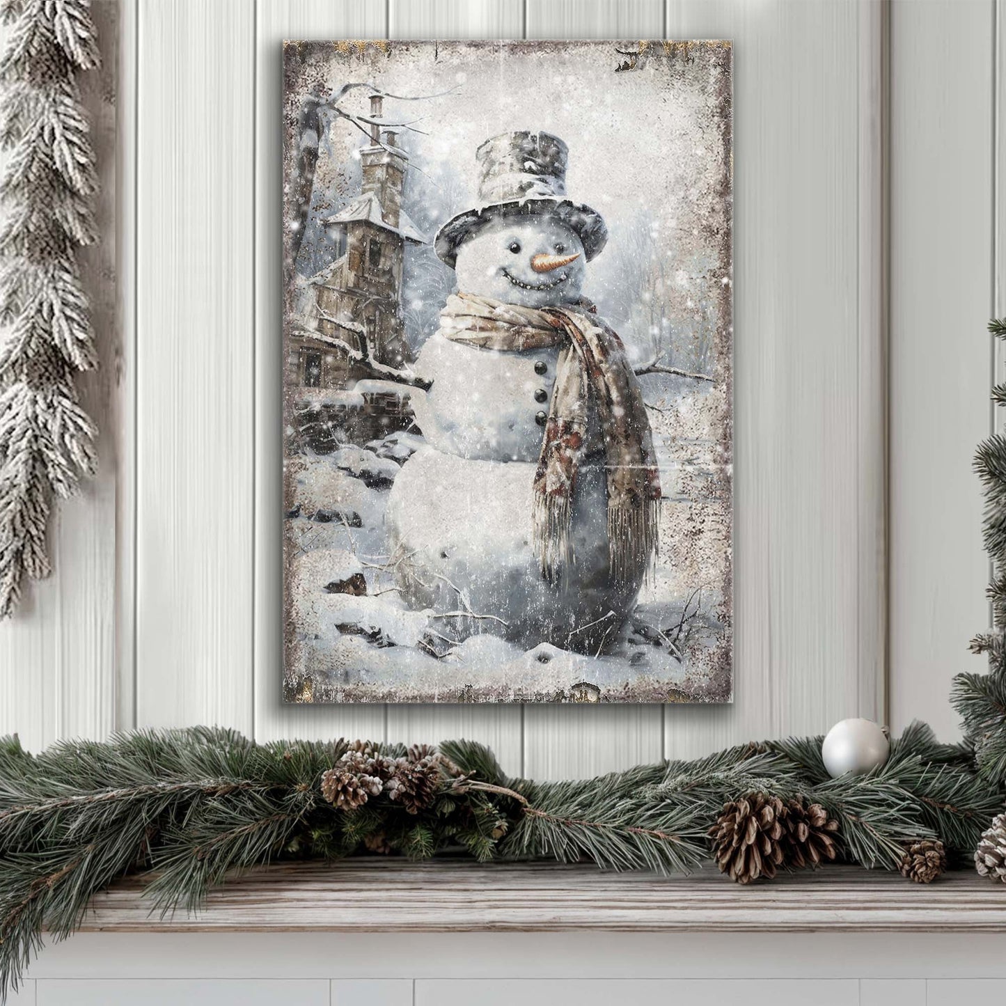 Vintage Snowman Christmas Wall Art II canvas by Tailored Canvases, wintry scene on Tampa Home & Garden Store
