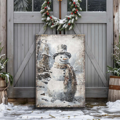 Vintage Snowman Christmas Wall Art II canvas by Tailored Canvases, festive snowy scene on Tampa Home & Garden Store