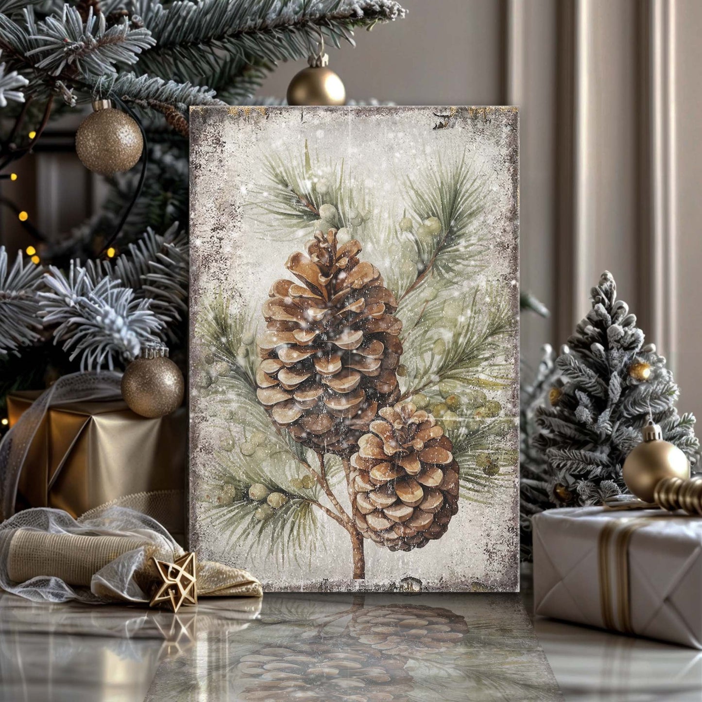 Vintage Pine Cone Wall Art II canvas by Tailored Canvases, pinecone scene crafting canvas on Tampa Home & Garden Store