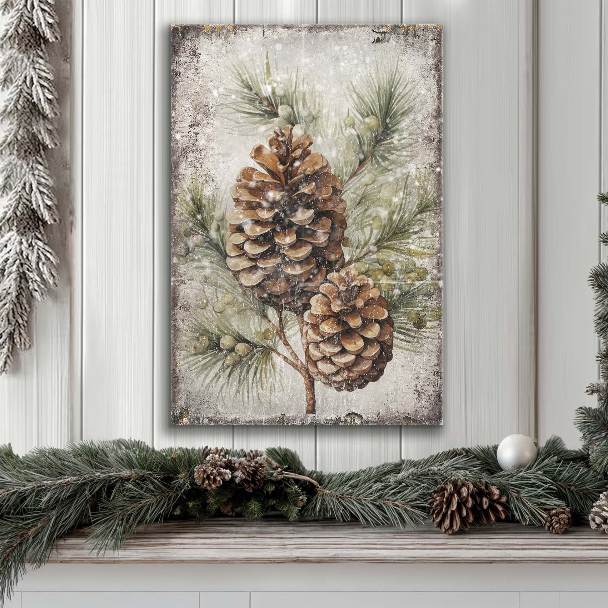Vintage Winter Pine Cone Wall Art II canvas Tailored Canvases frosted pinecones with needles on Tampa Home & Garden Store