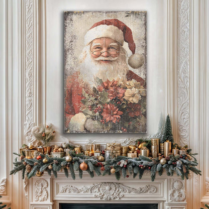 Vintage Christmas Santa Claus wall art canvas with rustic distressed finish on Tampa Home & Garden Store