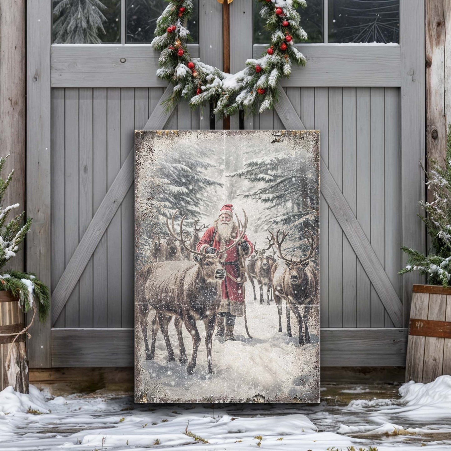 Vintage Woodland Santa Christmas Wall Art canvas by Tailored Canvases snowy forest scene on Tampa Home & Garden Store