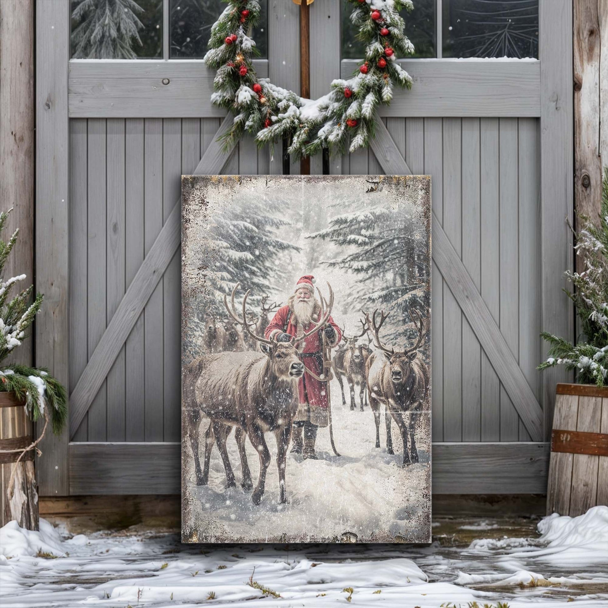 Vintage Woodland Santa Christmas Wall Art canvas by Tailored Canvases snowy forest scene on Tampa Home & Garden Store