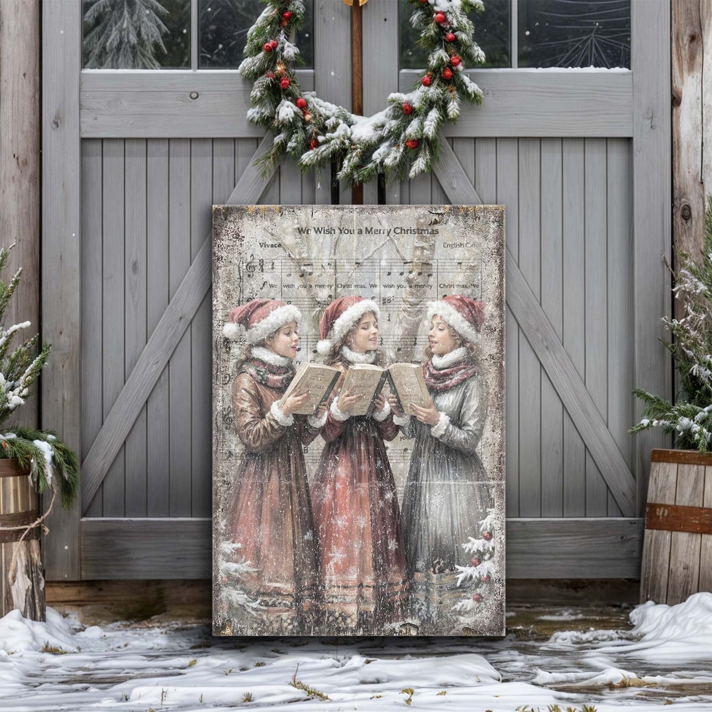 Vintage Christmas Carolers Wall Art Canvas gray-washed finish crafting canvas on Tampa Home & Garden Store