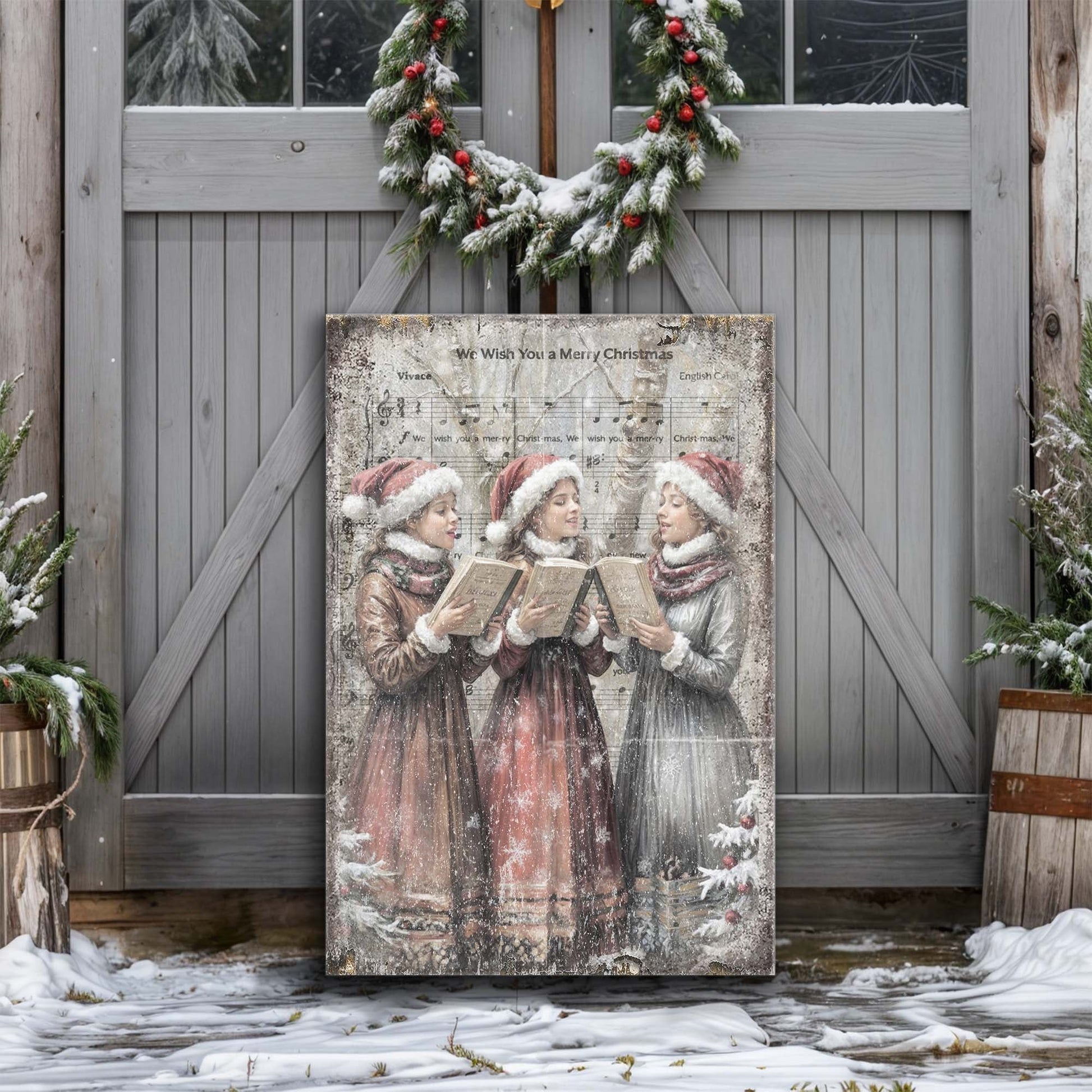 Vintage Christmas Carolers Wall Art Canvas gray-washed finish crafting canvas on Tampa Home & Garden Store