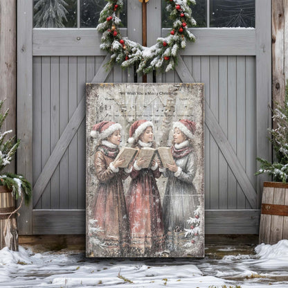 Vintage Christmas Carolers Wall Art Canvas gray-washed finish crafting canvas on Tampa Home & Garden Store