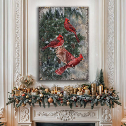 Vintage Cardinal Christmas Wall Art II canvas by Tailored Canvases with red cardinals on Tampa Home & Garden Store