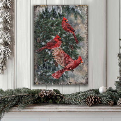 Vintage Cardinal Christmas Wall Art II canvas Tailored Canvases with two red cardinals on snow on Tampa Home & Garden Store