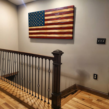 Old Glory American Flag wall art canvas by Tailored Canvases with wood stripes and blue canton on Tampa Home & Garden Store
