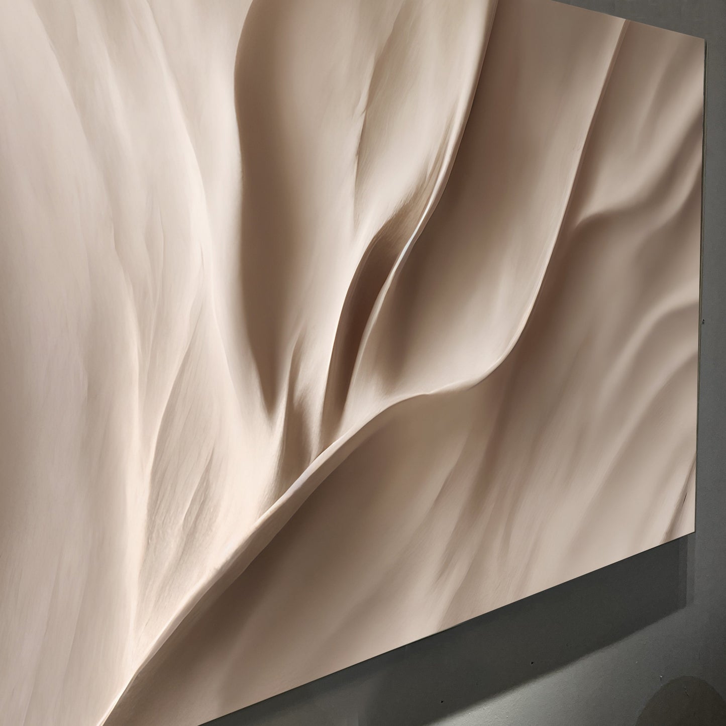 Soft Waves of Elegance Canvas; beige draped fabric close-up with folds on gray edge on Tampa Home & Garden Store