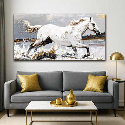 Tailored Canvases Modern Abstract Horse Canvas wall art featuring a white horse in water spray on Tampa Home & Garden Store