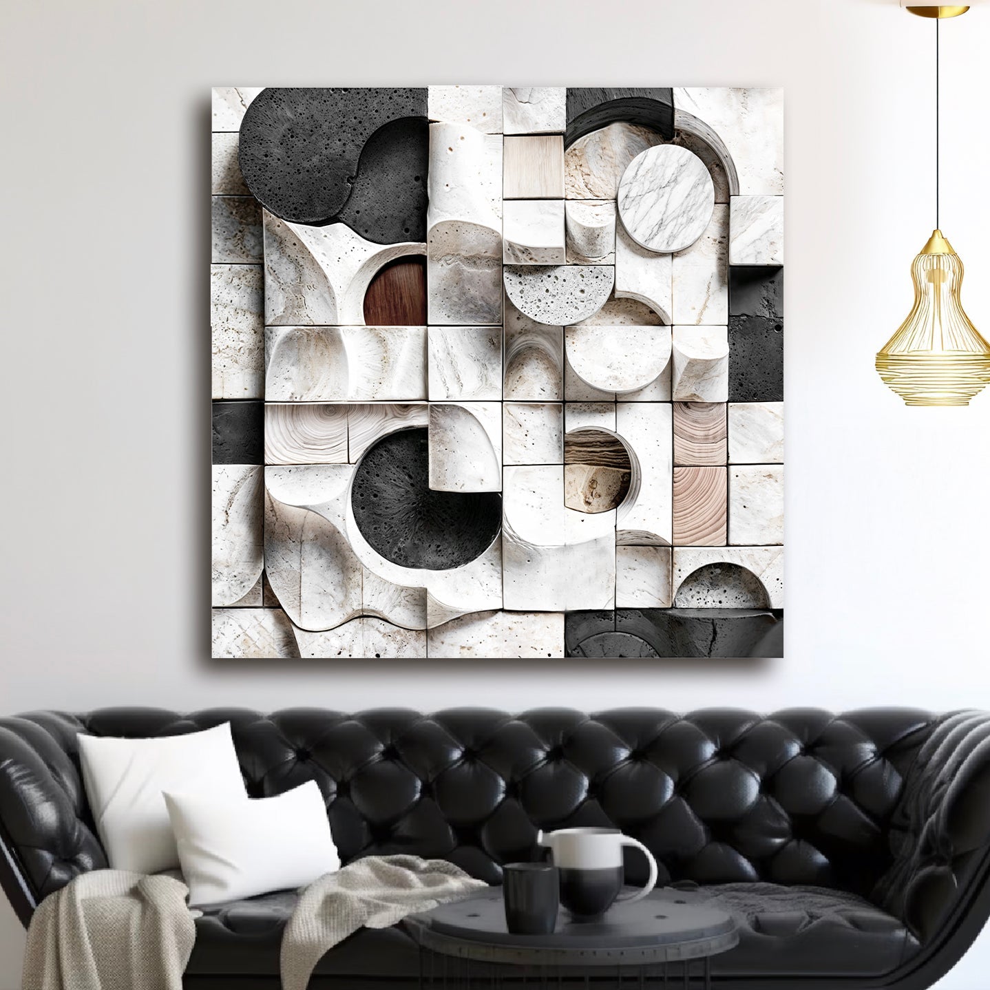 Abstract Black & White Wall Sculpture canvas with geometric marble blocks Tailored Canvases on Tampa Home & Garden Store