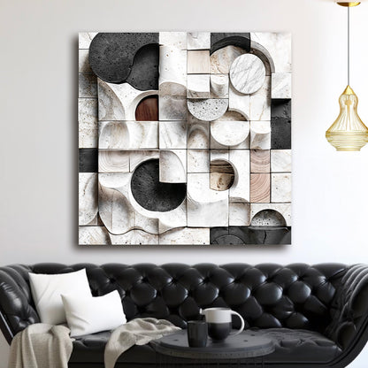 Abstract Black & White Wall Sculpture canvas with geometric marble blocks Tailored Canvases on Tampa Home & Garden Store