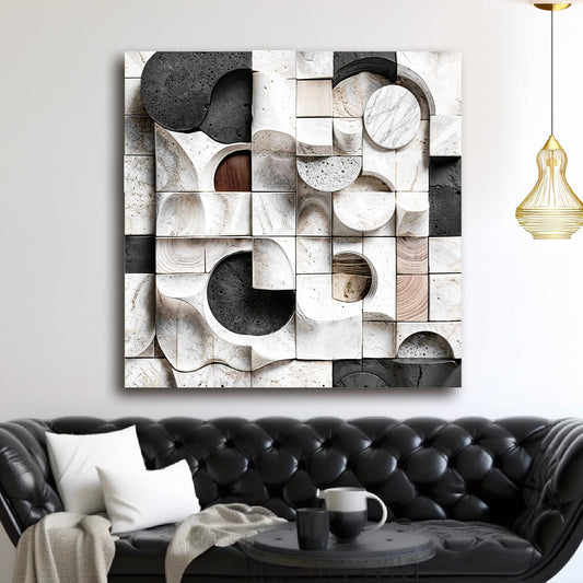 Abstract Black & White Wall Sculpture canvas with geometric marble blocks Tailored Canvases on Tampa Home & Garden Store