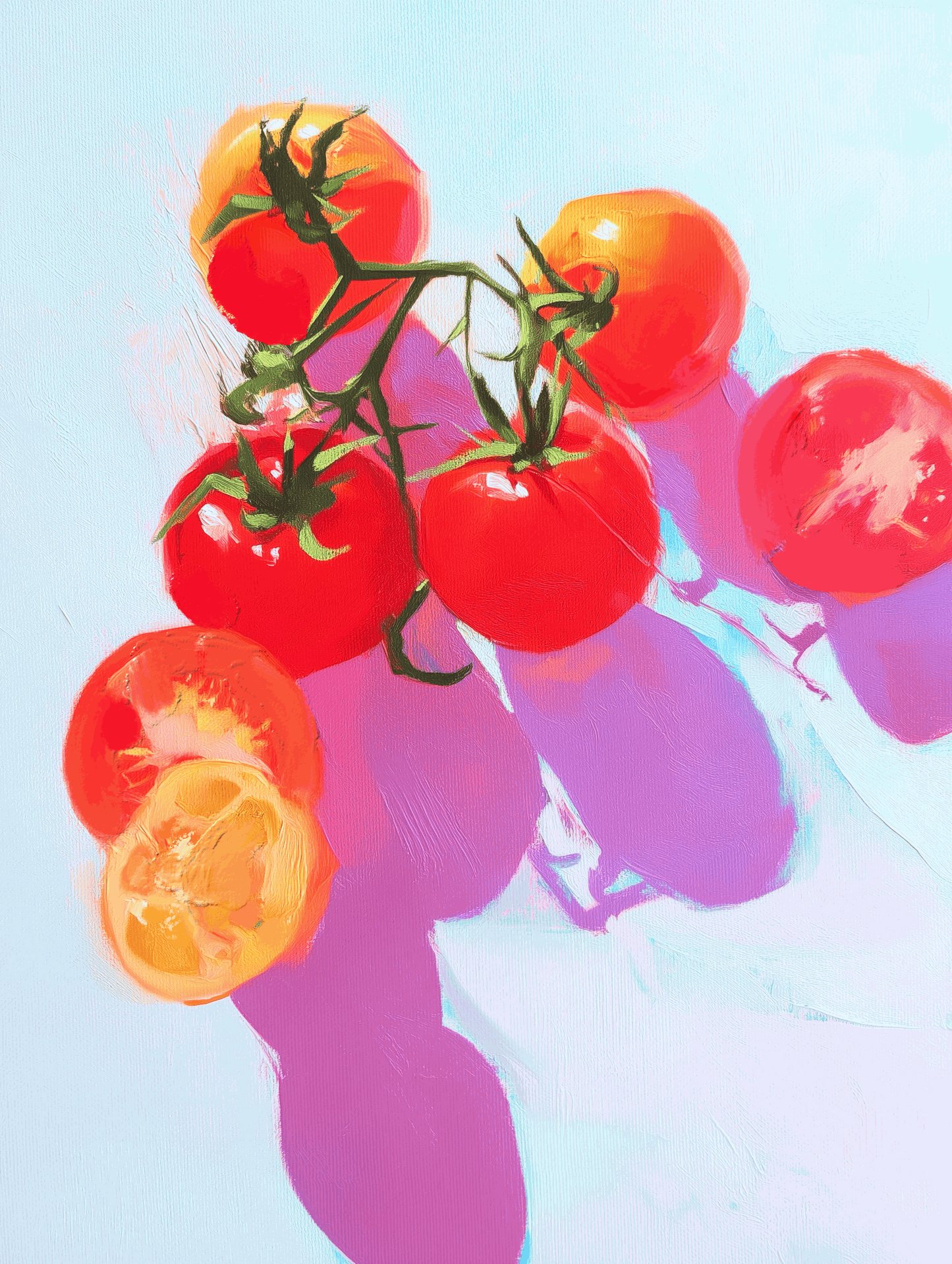 Lámina decorativa "Estudio de tomate" – Ilustración botánica vibrante para cocina y decoración de pared contemporánea, calidad de archivo, lista para colgar