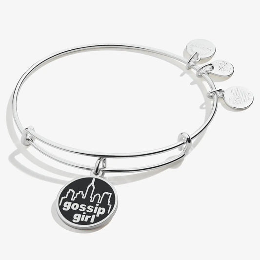 Gossip Girl Logo Charm Bangle bracelet in silver with a black skyline charm, Alex and Ani on Tampa Home & Garden Store