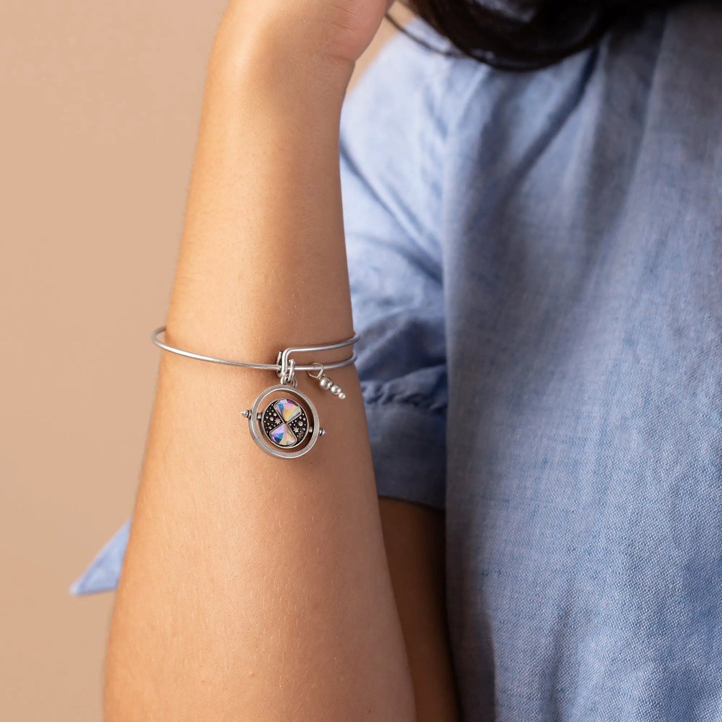 Harry Potter Time Turner Spinner Bangle by ALEX AND ANI silver bracelet with rotating charm on Tampa Home & Garden Store