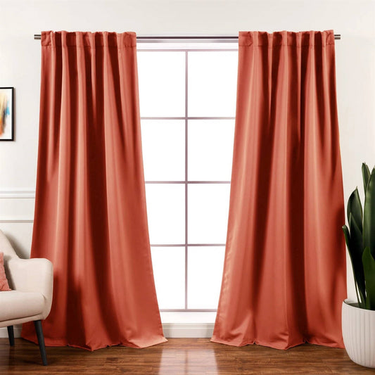 52 x 96 inch Solid Orange Apricot Thermal Blackout Curtain Panels - Set of 2 - Tampa Home & Garden Store