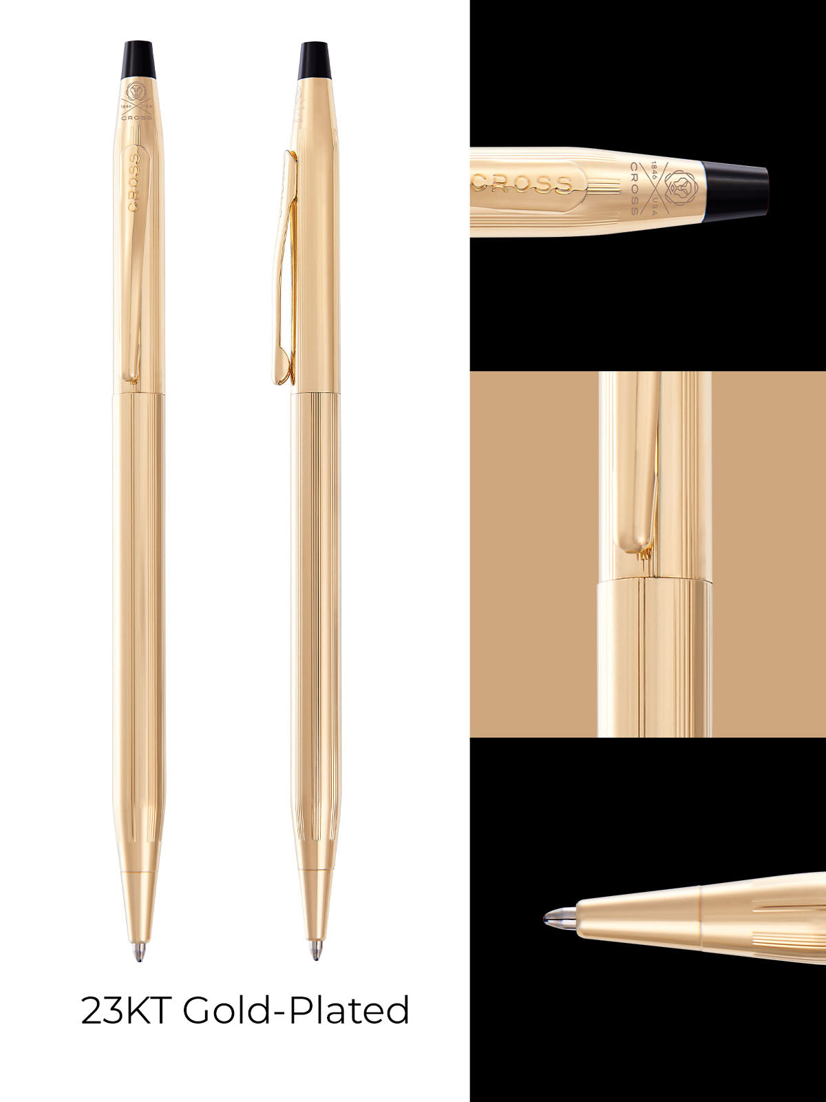 Classic Century 23KT Gold-Plated Ballpoint Pen by A.T. Cross with black cap and gold clip on Tampa Home & Garden Store