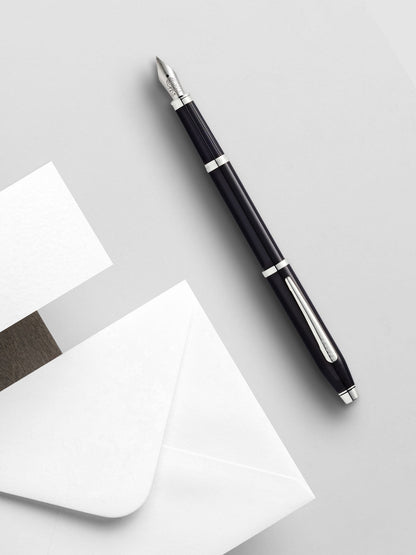 Century II black lacquer fountain pen with silver trim and medium nib by A.T. Cross on Tampa Home & Garden Store