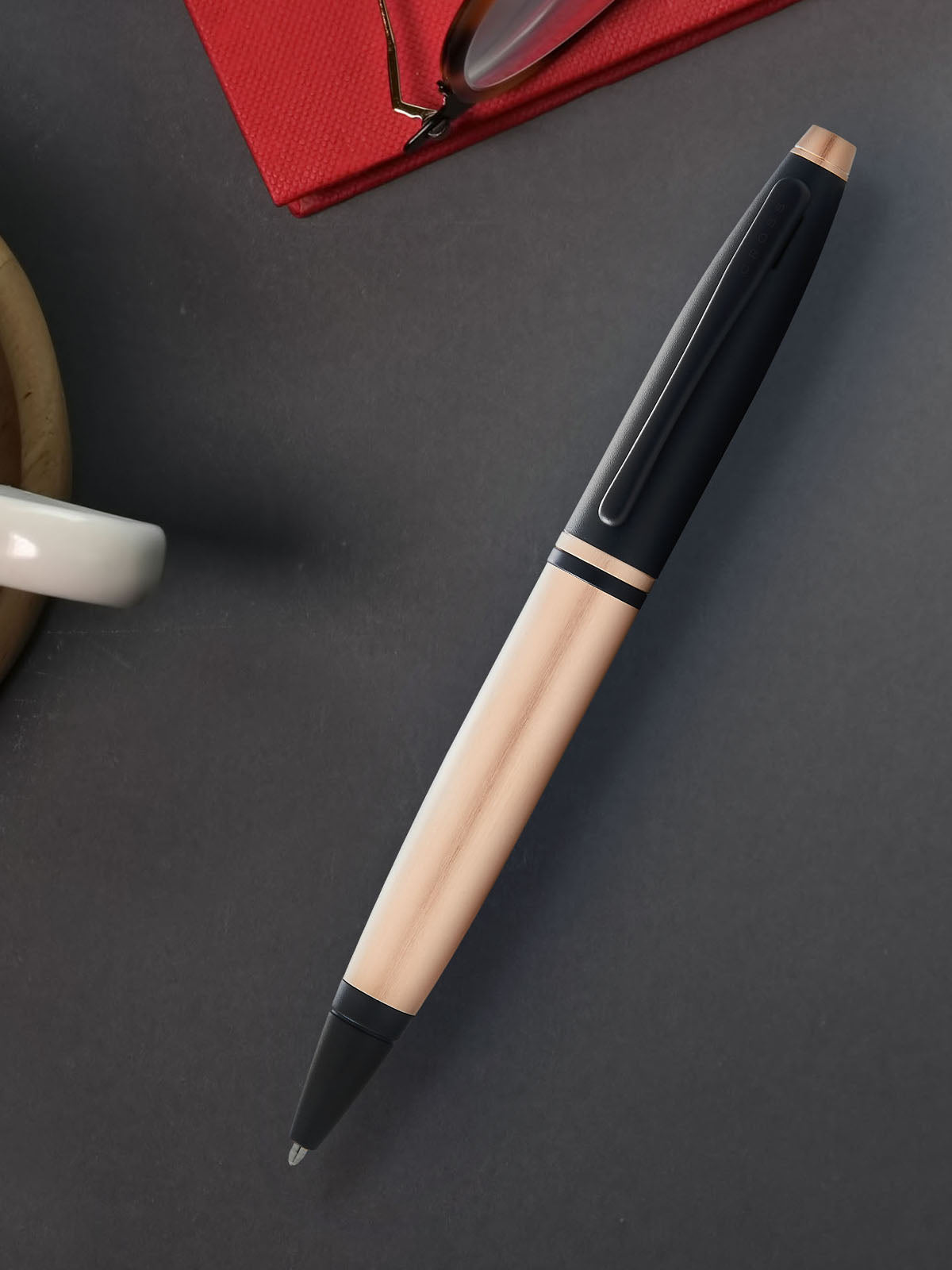 Calais brushed rose gold plate ballpoint pen with black lacquer cap by A.T. Cross on Tampa Home & Garden Store