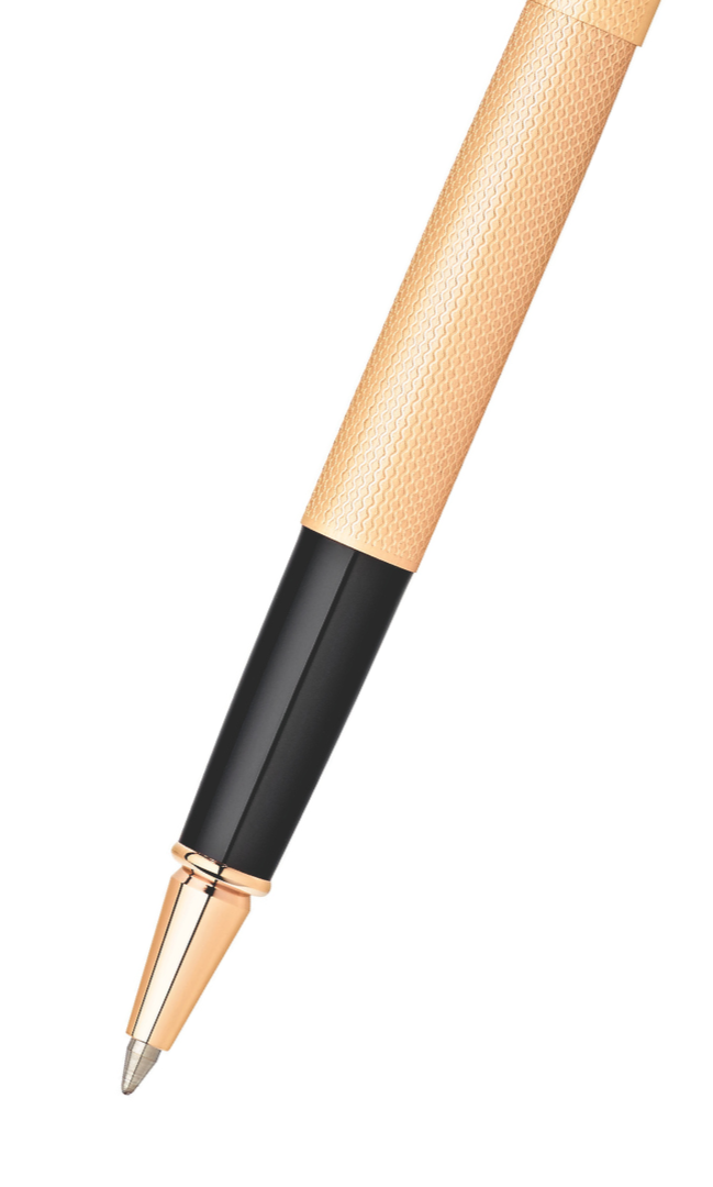 Classic Century Rose-Gold PVD rollerball pen by A.T. Cross with textured barrel and black grip on Tampa Home & Garden Store