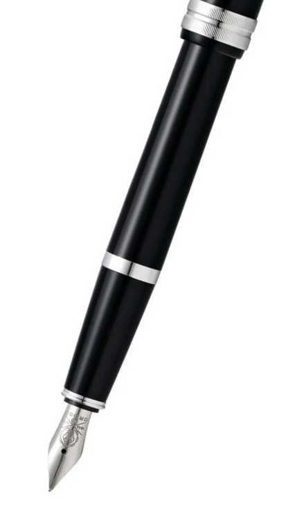 Bailey Light polished black resin fountain pen with fine nib and silver trim on Tampa Home & Garden Store