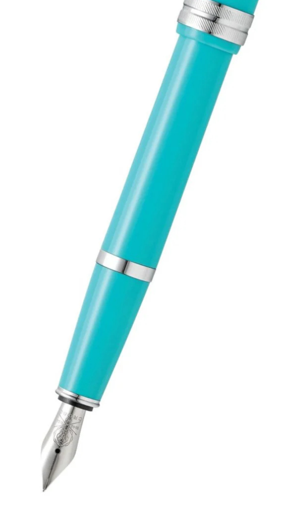 Bailey Light teal resin fountain pen by A.T. Cross with extra-fine nib and silver trim on Tampa Home & Garden Store
